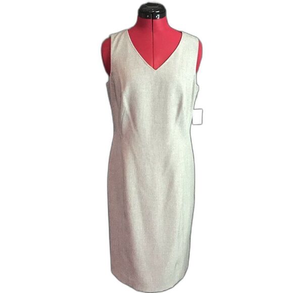 Kasper Grey & Black Sleeveless V-Neck Midi Sheath Dress Women's Size 6 NWT - Picture 1 of 9